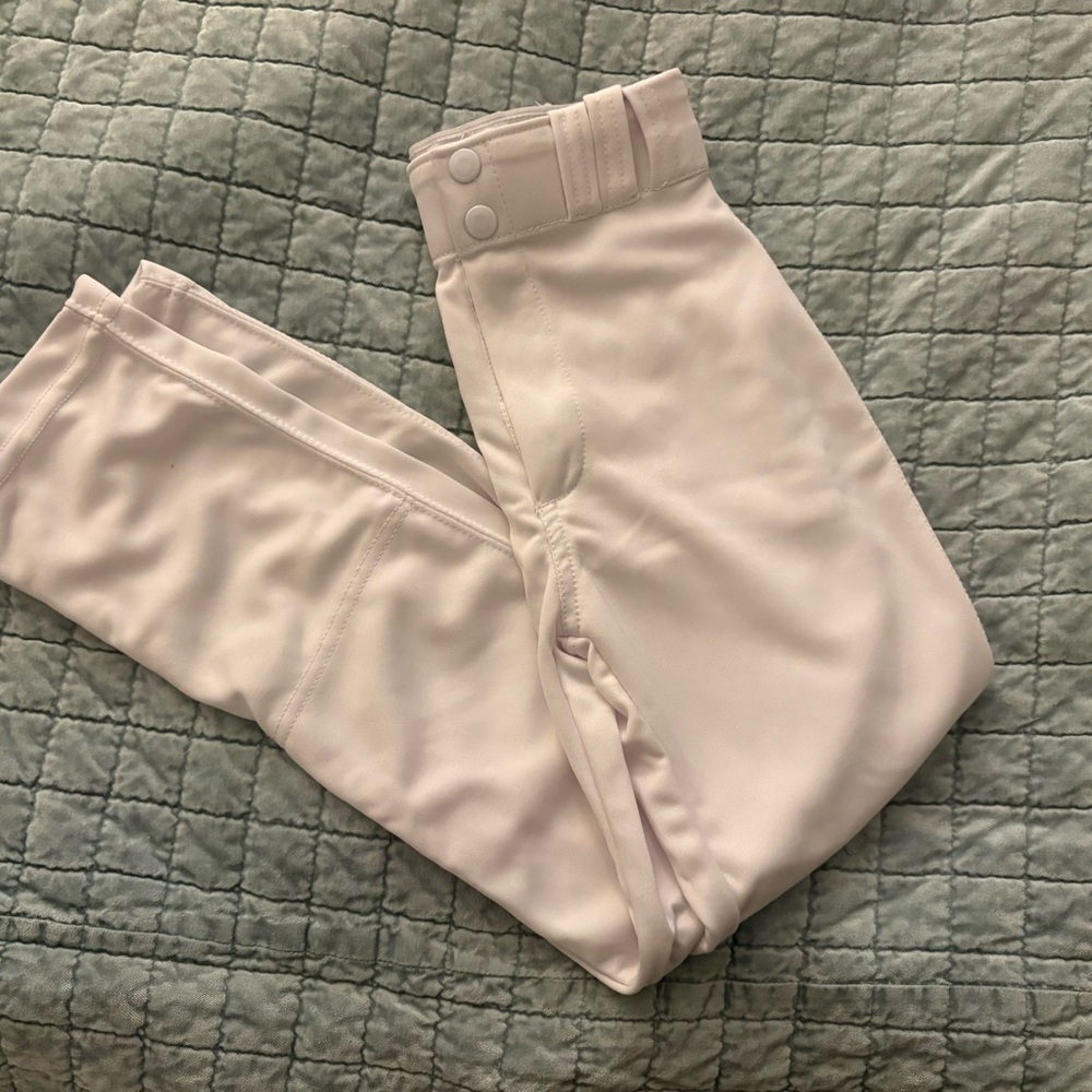 Boy’s White High-Waist Athletic Leggings with Snap Waist- baseball pants